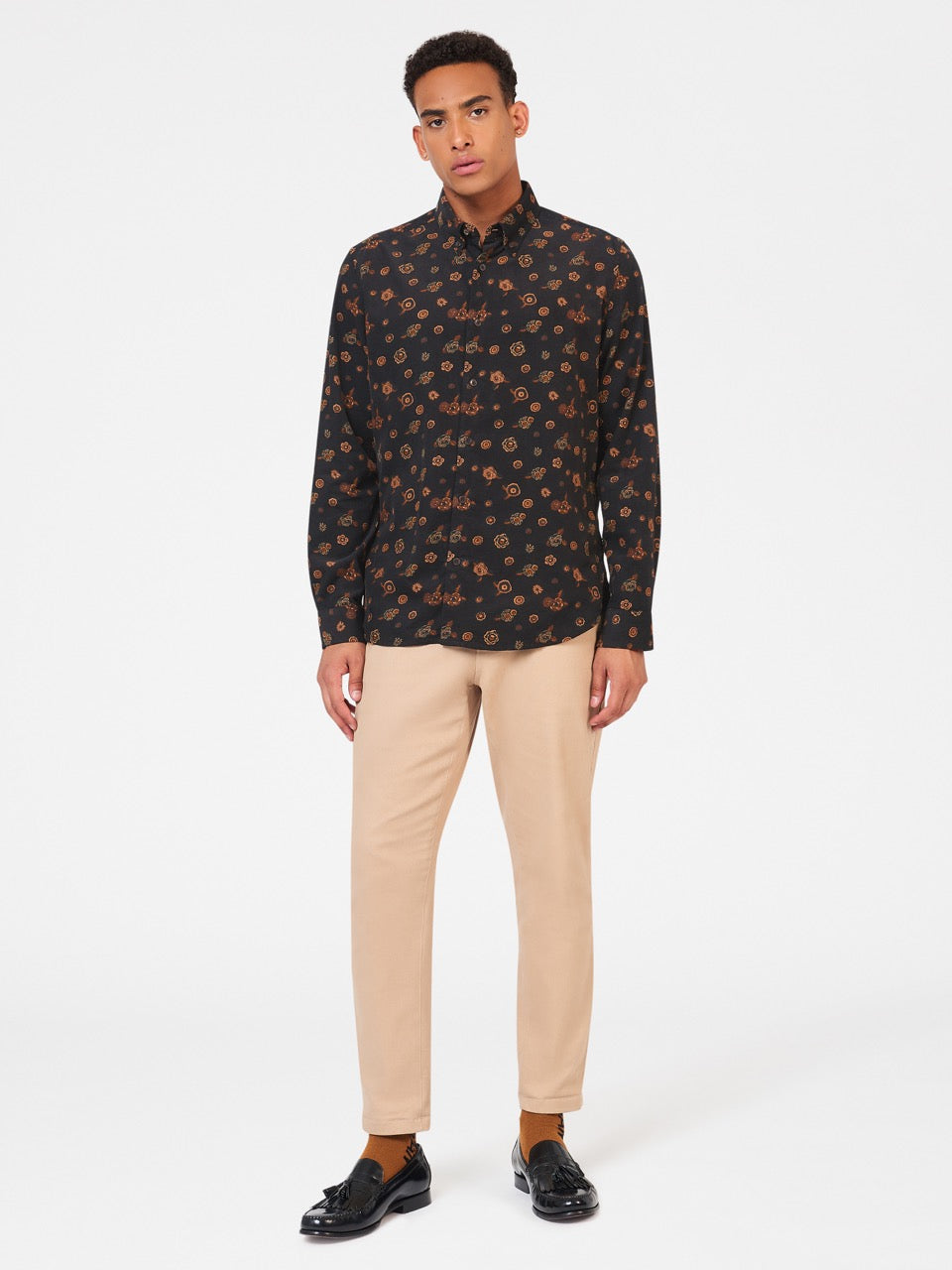 Chemises Ben Sherman Retro Floral Print Corduroy Noir | RXF-53110532